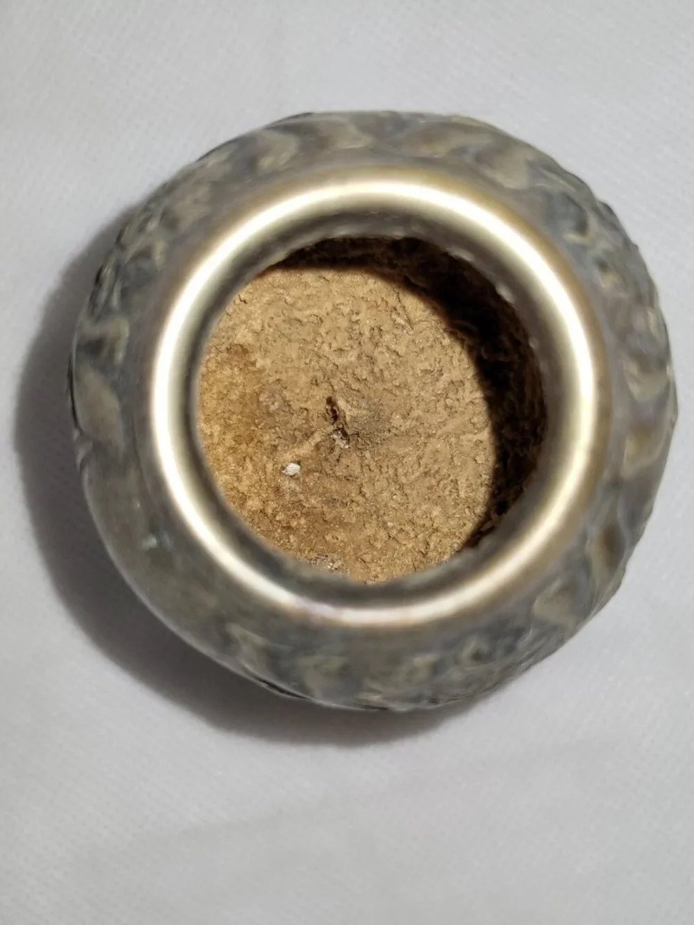 Vintage Argentine Yerba Mate Gourd Cup Metal Trim MF Ind Arg Art Deco